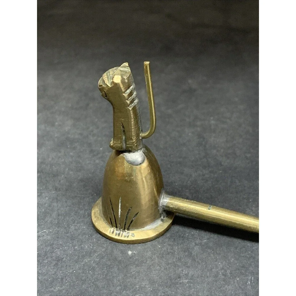 Vintage Long Handle Brass Cat Candle Flame Snuffer 9”